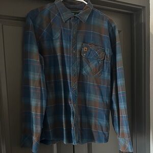 Men's Blue and Brown Flannel Plaid Shirt